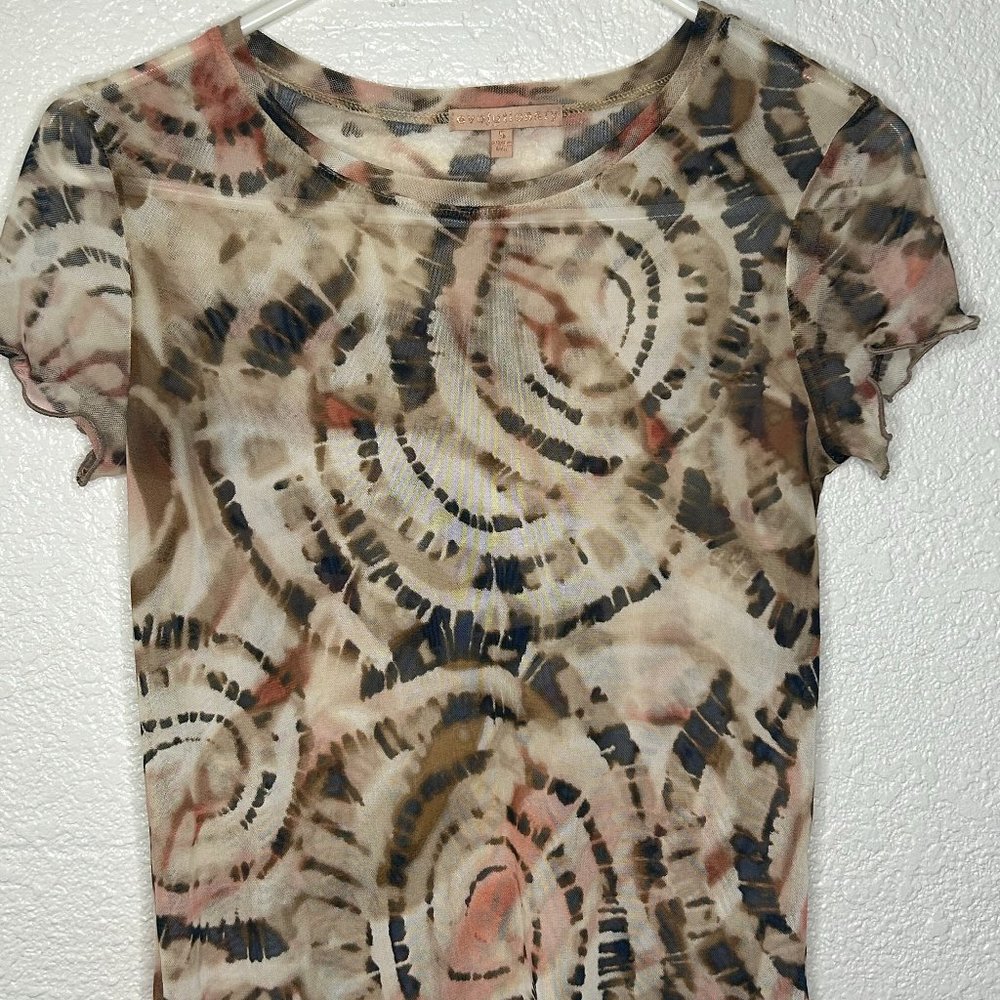 Red-Brown Tie-Dye Crop Top Shen Short Sleeve